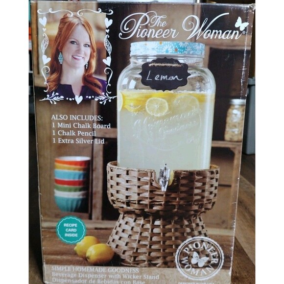 The Pioneer Woman Beverage Dispenser 2-Gallon With Wicker Stand New Open Box - Picture 1 of 4